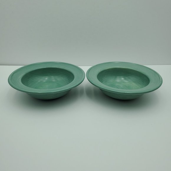 Pfaltzgraff Stonewash Green Rimmed Soup Cereal Bowls Green Swirl Bowls - Picture 4 of 7